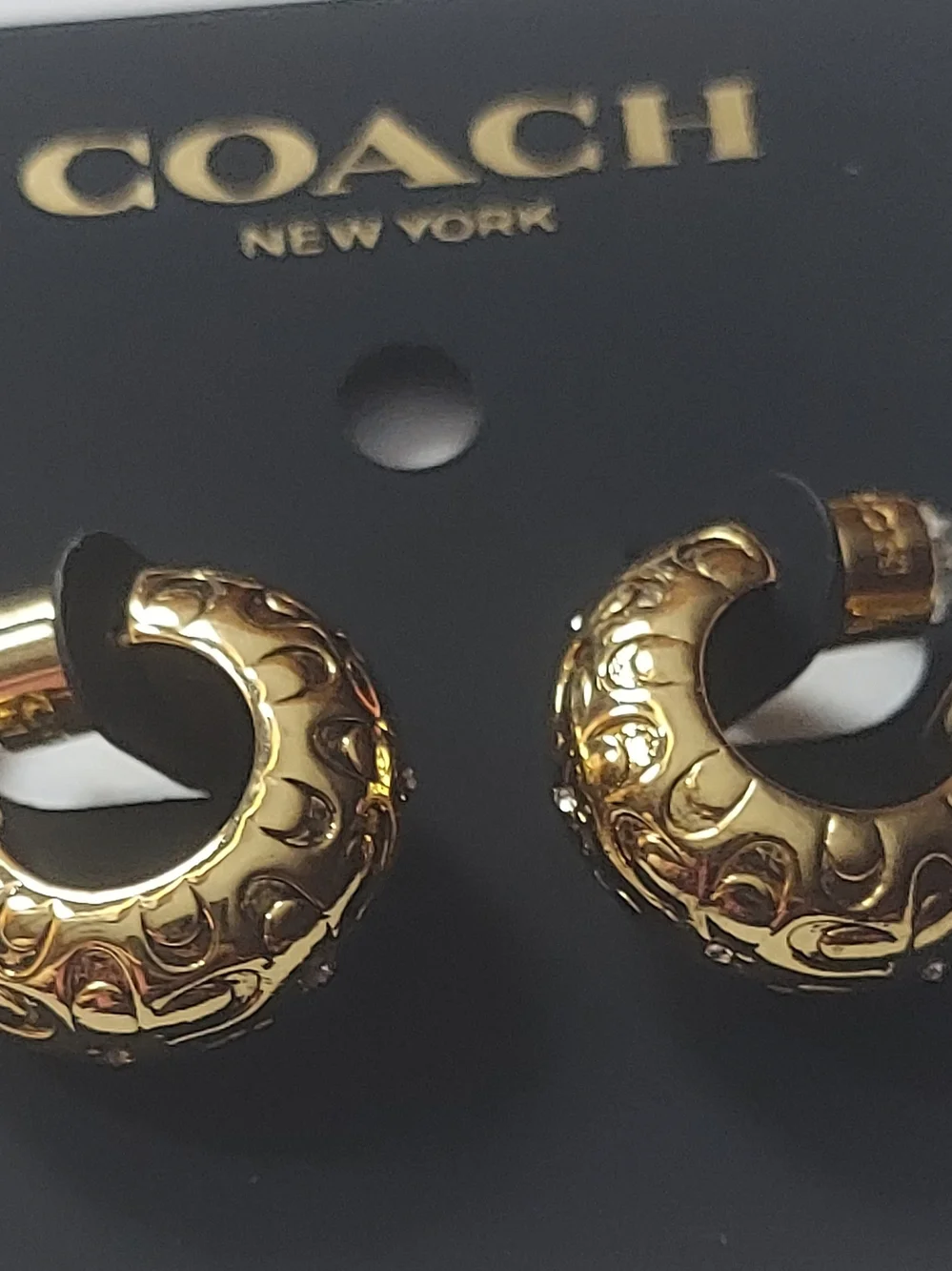 Coach Gold Embossed C-Shaped Hoop Earrings - Picture 3 of 4